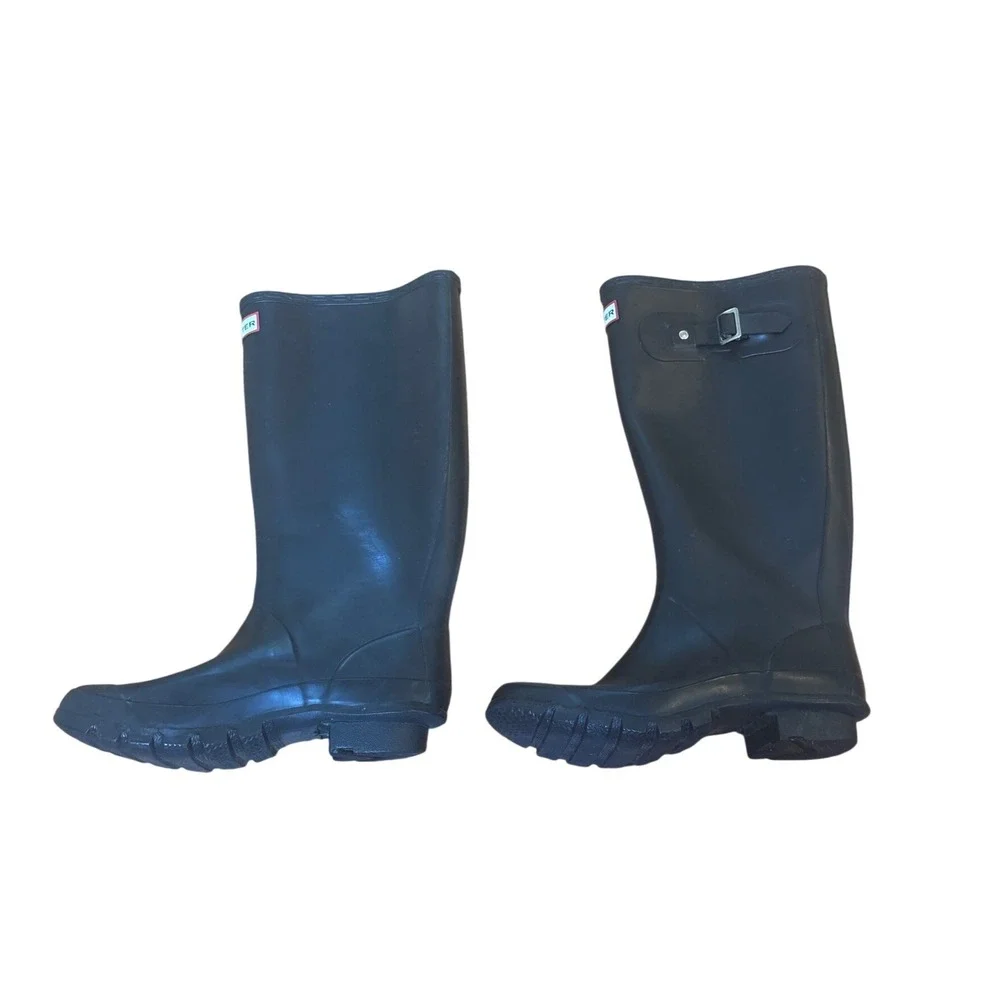 Hunter Huntress Rain Boots Unisex Black Tall Waterproof Rubber SIZE 6M 7F